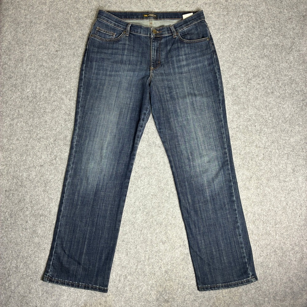 Lee Womens Size 12M Mid Rise Straight Leg Jeans Medium Wash Blue Denim Stretch